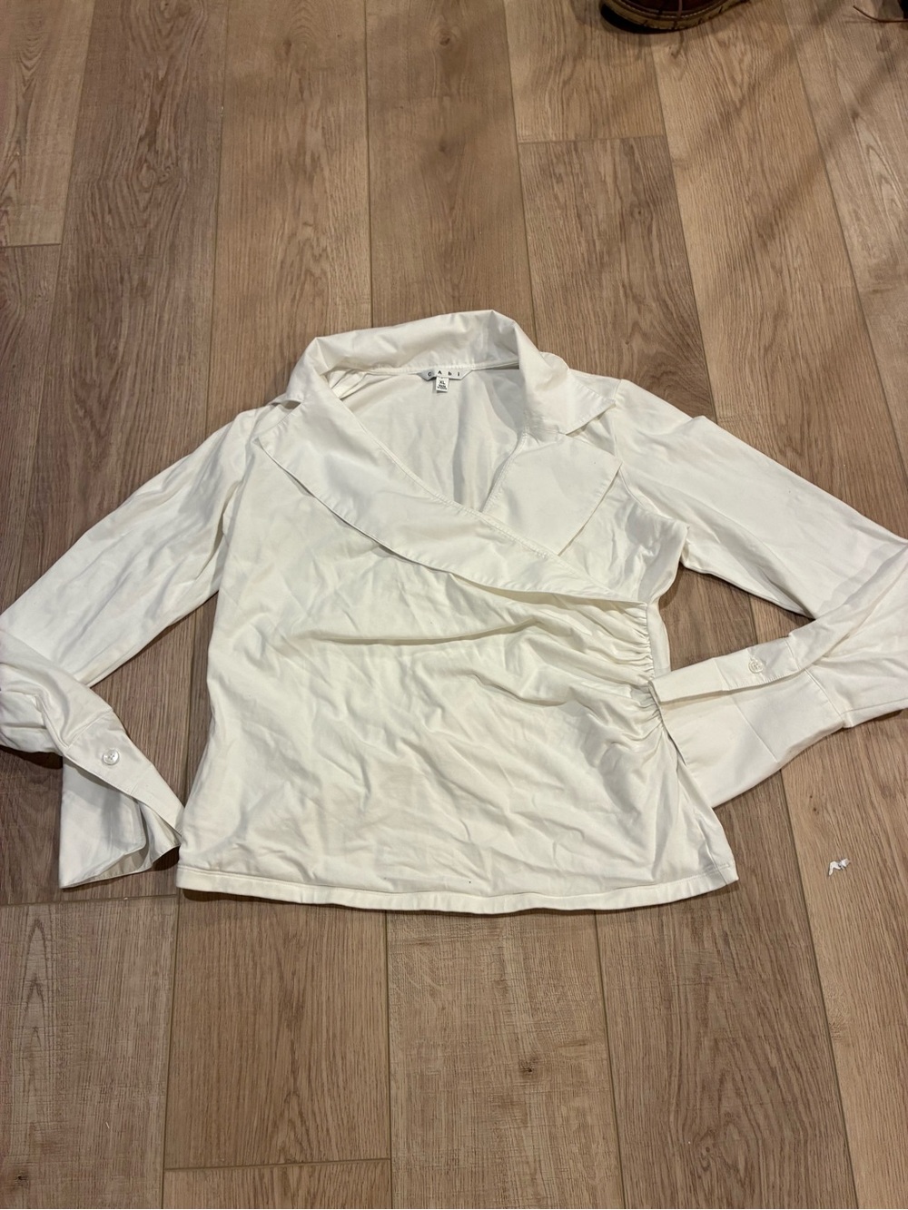 CABi crisp white wrap blouse with tailored collar and sleeves XL Holiday dressy
